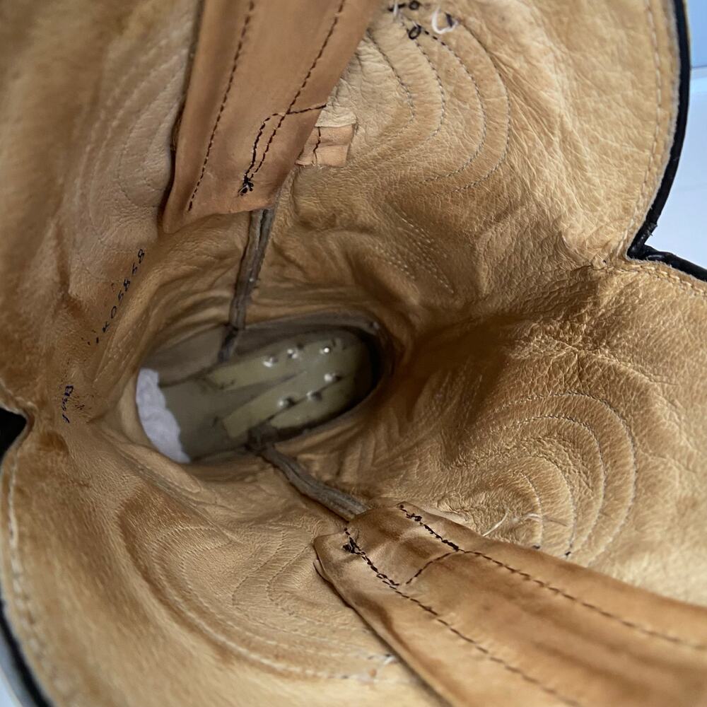 Frye Longhorn Inlay Leather Cowgirl Boots Sz 7.5 Black Tan Leather Vintage - Picture 11 of 16